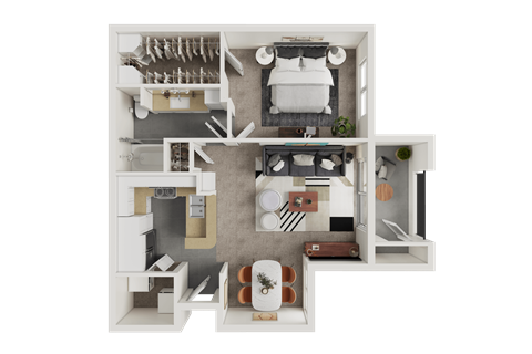 Floor plan for 1 bed, 1 bath, 815 sqft